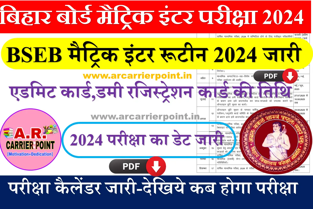 Bihar Board Matric Inter Exam 2024 Update - A R Carrier Point