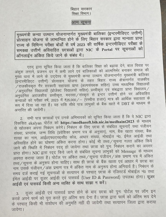 Bihar Board Inter Pass Protsahan Rashi 2023