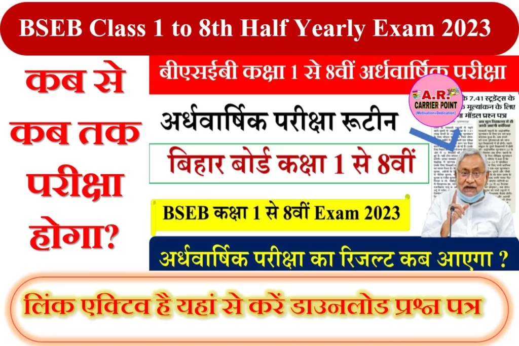 BSEB Class 1 to 8th Half Yearly Exam 2023