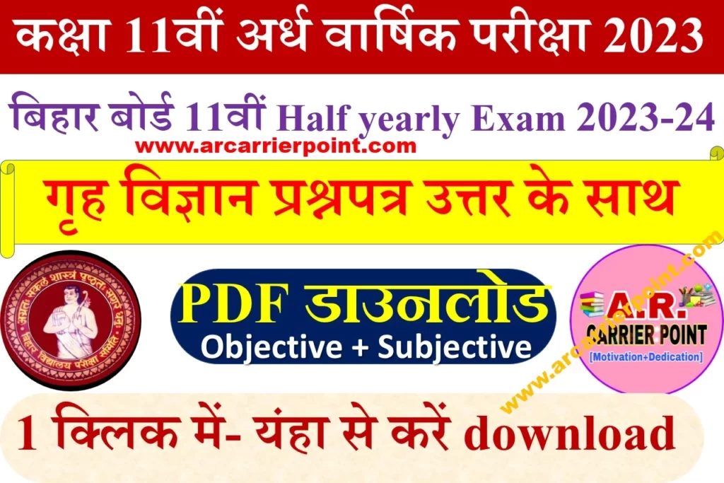 Class 11th home science monthly exam September 2023 question paper