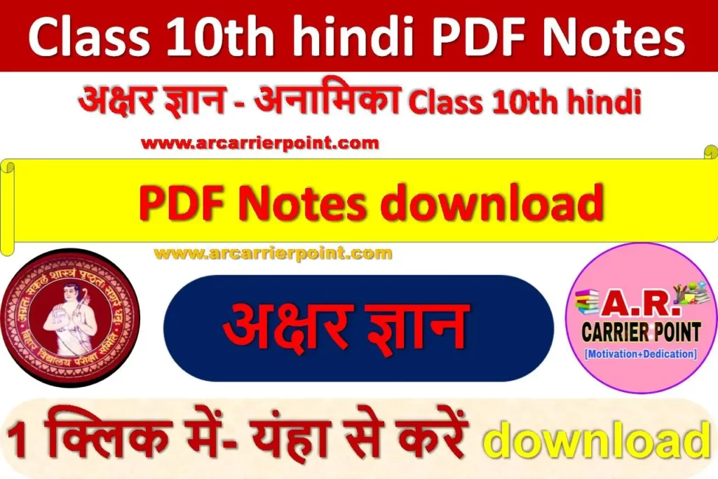 अक्षर ज्ञान - अनामिका Class 10th hindi PDF Notes