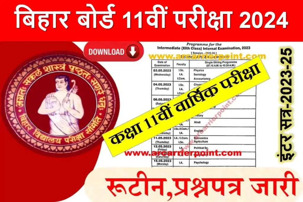 Bihar board Class 11th Annual Exam routine 2024 A r Carrier Point