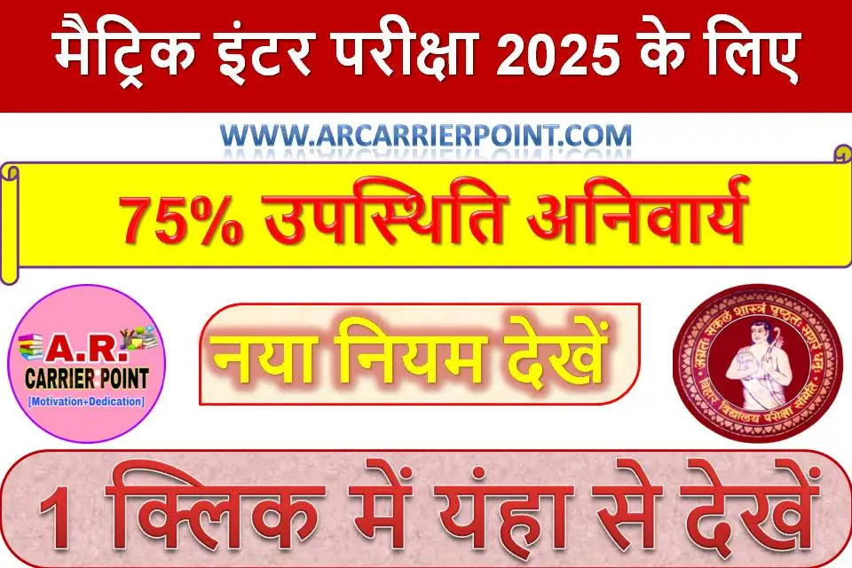 मैट्रिक इंटर परीक्षा 2025 के लिए -75% उपस्थिति अनिवार्य - नया नियम देखें