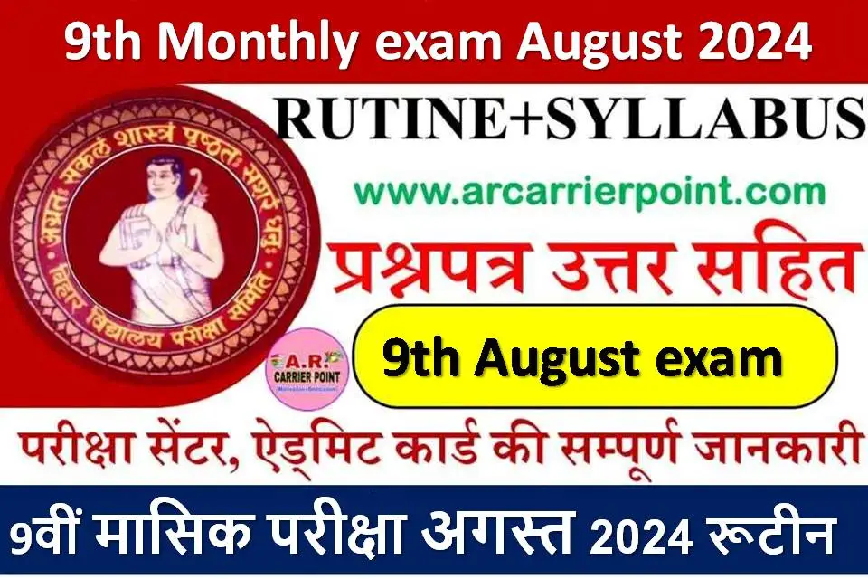 Bihar board class 9th Monthly exam August 2024 Routine question paper