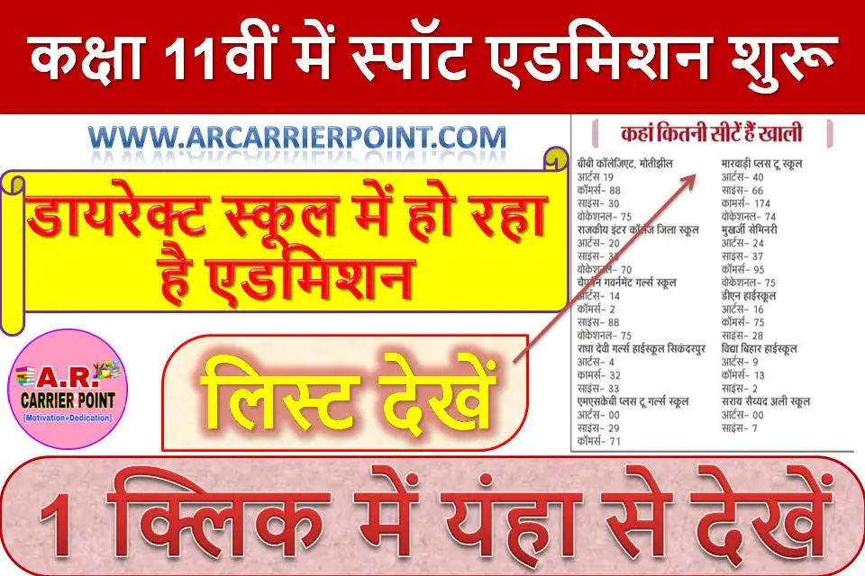 बिहार बोर्ड कक्षा 11वीं में स्पॉट एडमिशन शुरू | डायरेक्ट स्कूल में हो रहा है एडमिशन | लिस्ट देखें