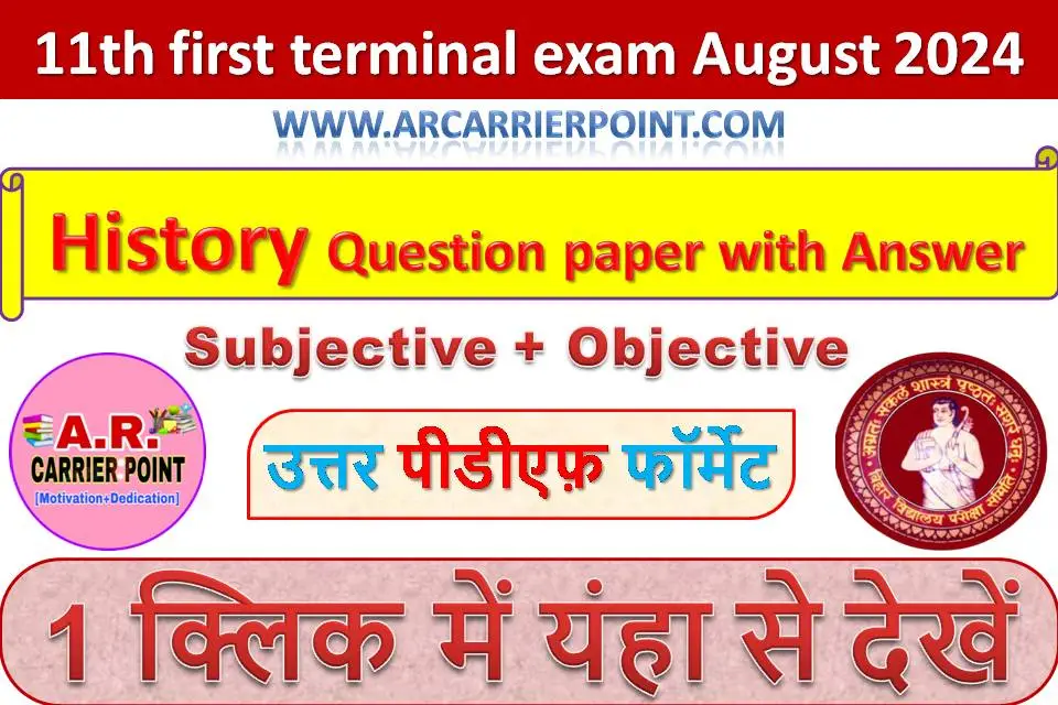 11th first terminal exam August 2024 – History (इतिहास) Question paper with Answer