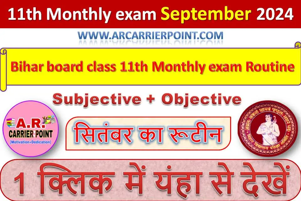 Bihar board class 11th Monthly exam September 2024 Routine question paper