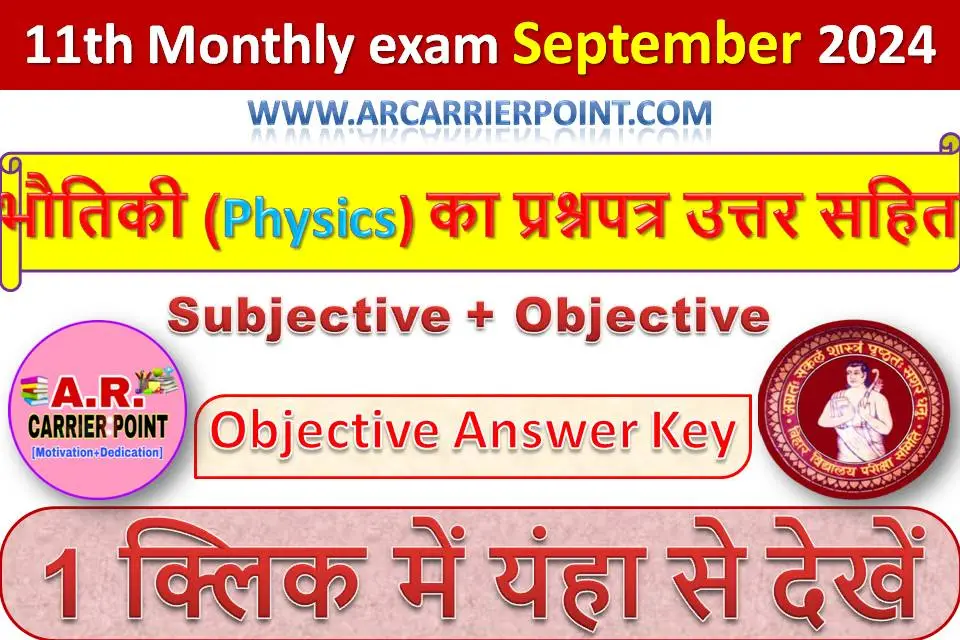 कक्षा 11वीं सितम्बर मासिक परीक्षा 2024- भौतिकी (Physics) का प्रश्नपत्र उत्तर सहित