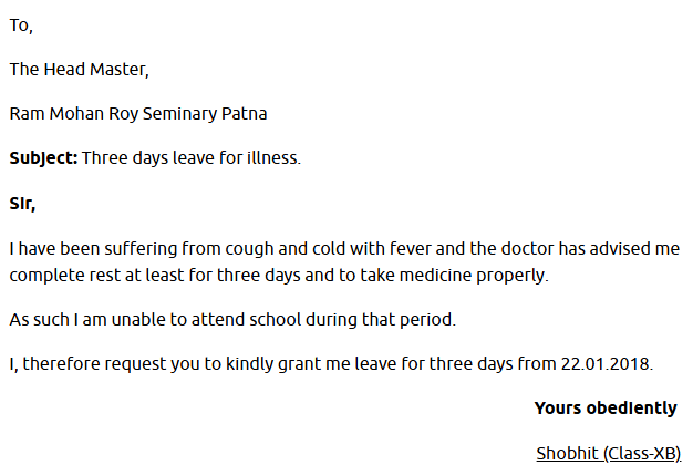 
Write an application to your Headmistress about your absence from school as you are suffering from typhoid.