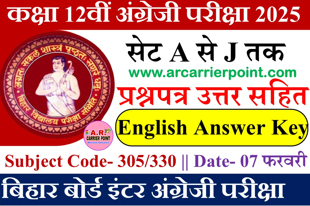 Class 12th Arts English Question Paper 2025 With Answer