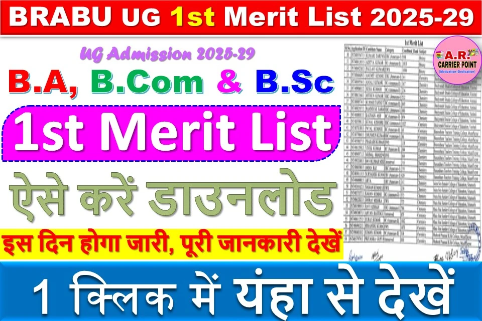 BRABU UG 1st Merit List 2025-29 | बिहार यूनिवर्सिटी ग्रेजुएशन पार्ट-1 नामांकन मेरिट लिस्ट 2025