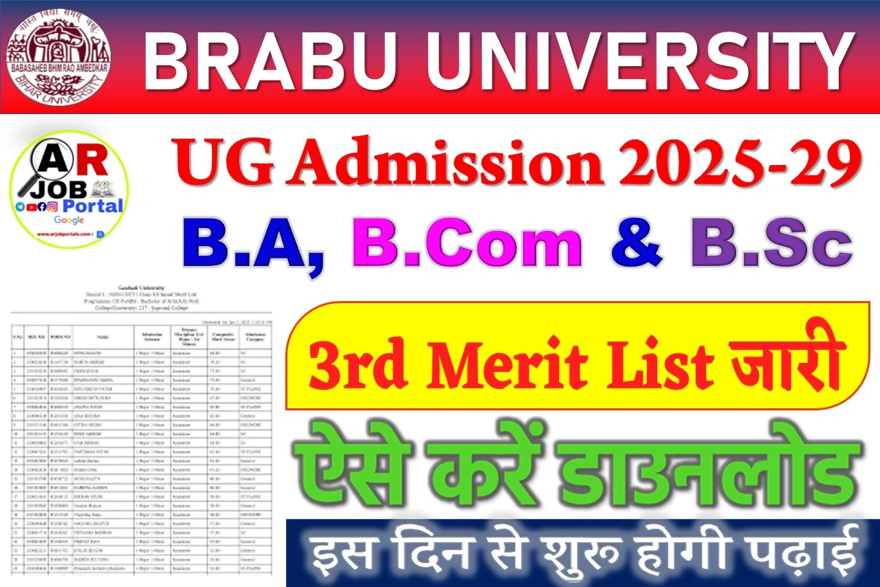 BRABU UG 3rd Merit List 2025-29 | बिहार यूनिवर्सिटी ग्रेजुएशन पार्ट-1 नामांकन तिसरा मेरिट लिस्ट 2025