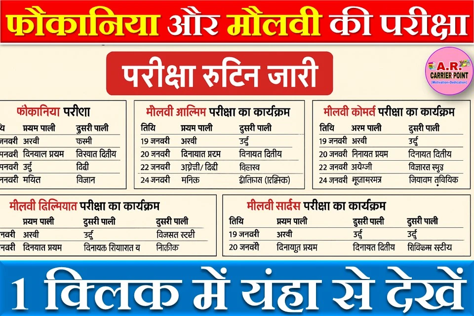 फौकानिया और मौलवी की परीक्षा का रूटिन जारी- यहाँ से देखें