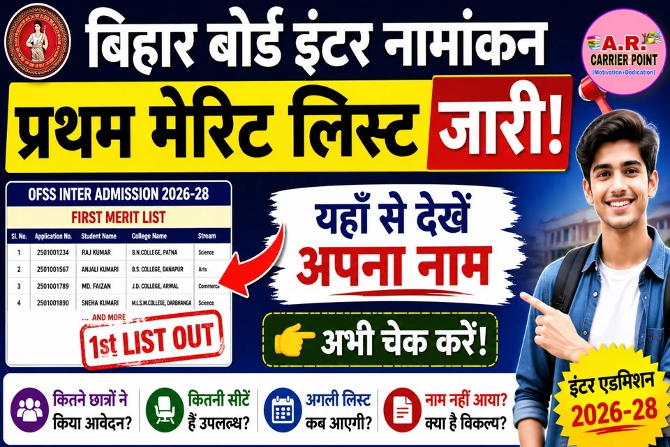 बिहार बोर्ड इंटर नामांकन के लिए प्रथम मेरिट लिस्ट जारी - यहाँ से देखें