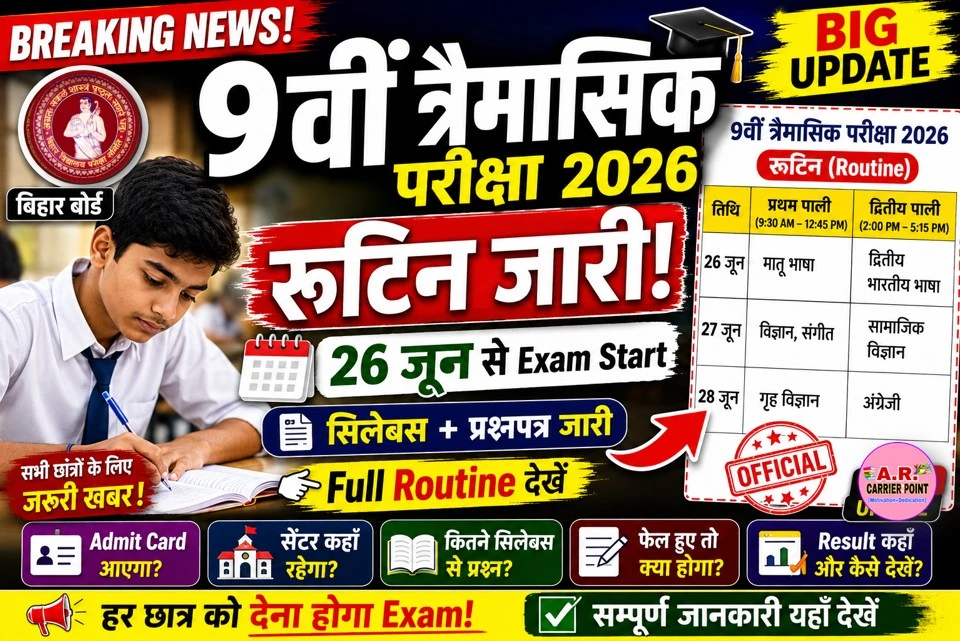 कक्षा 9वीं त्रैमासिक परीक्षा 2026-