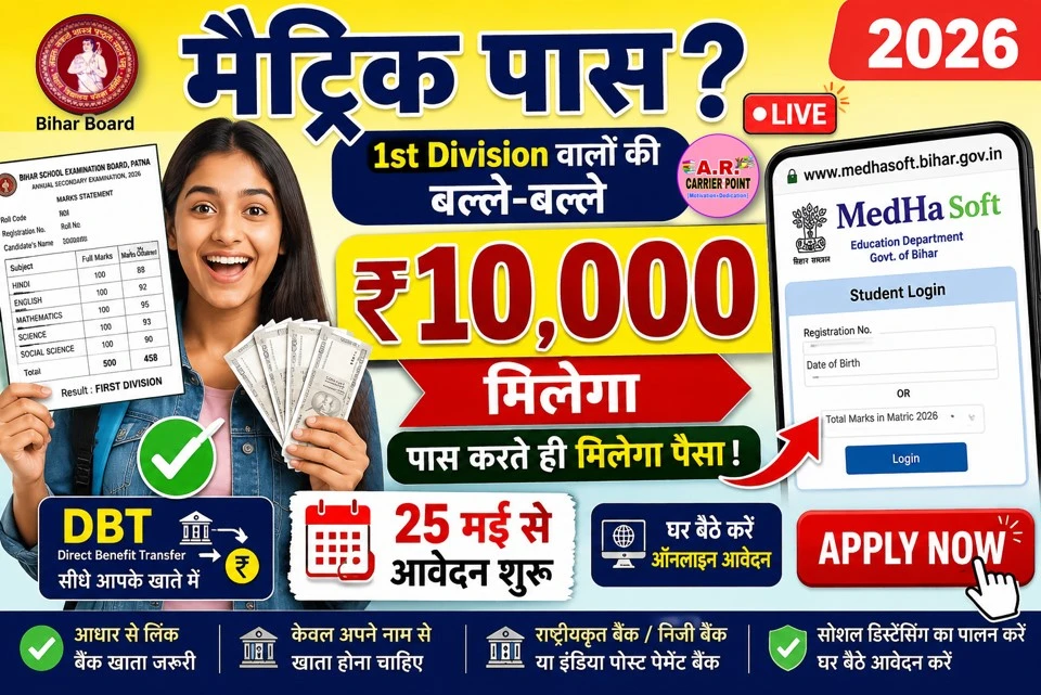 मैट्रिक पास प्रोत्साहन राशि 2026 | ₹10 हजार के लिए करें आवेदन