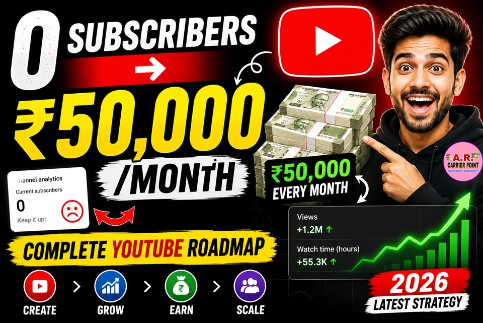 YouTube Se Paise Kaise Kamaye: Zero Subcribers से ₹50,000 महीना कमाने का Roadmap