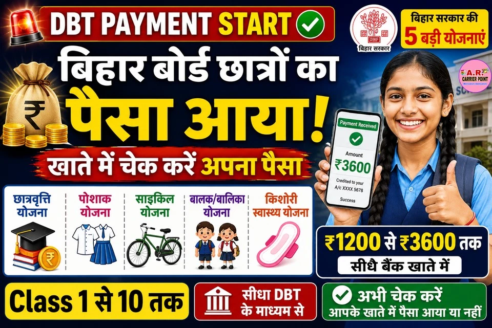 बिहार बोर्ड कक्षा 1 से 10 तक मिलेंगे ₹1200 से ₹3600 | साइकिल पोशाक छात्रवृत्ति का पैसा आया