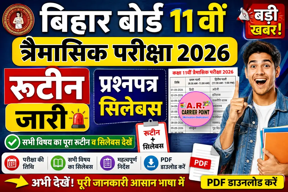 बिहार बोर्ड कक्षा 11वीं त्रैमासिक परीक्षा 2026 - रूटिन प्रश्नपत्र सिलेबस