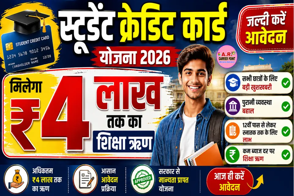 स्टूडेंट क्रेडिट कार्ड योजना | मिलेगा ₹4 लाख | जल्दी करें आवेदन