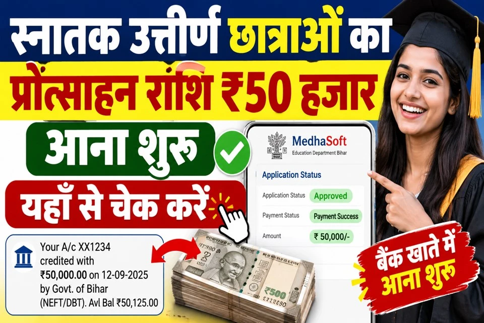 स्नातक उत्तीर्ण छात्राओं का प्रोत्साहन राशि ₹50 हजार आना शुरू